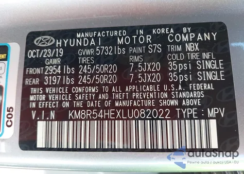 2020 Hyundai Palisade Limited z USA, uszkodzony, nr VIN KM8R54HEXLU082022